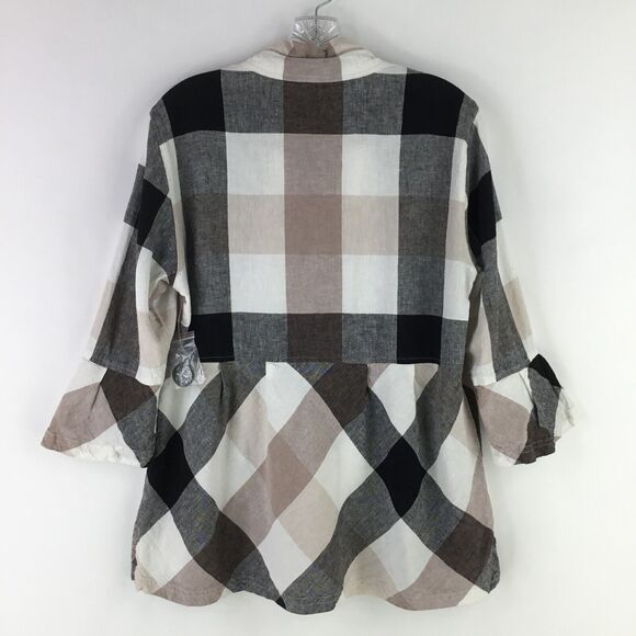 Ali Miles Linen Blend Button Up Tunic sz M Nova Check Plaid Ruffle Babydoll NEW - Picture 3 of 11